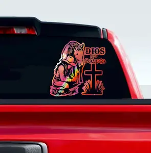 Cowgirl praying Dios por Delante Sticker Adhesive Vinyl Decal car Vaquera Orando