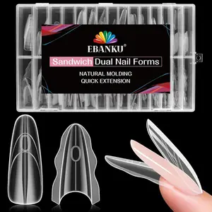 EBANKU Original Sandwich Nails Dual Forms, 240Pcs Almond Round Nail Extension Forms, 15 Sizes Plastic Nail Mold, No Paper Forms Needed, Salon Nail Art Tools Nail Mold World Cup