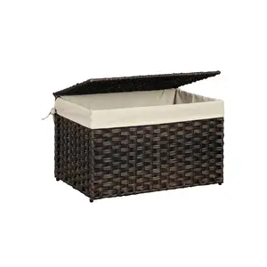 SONGMICS HOME Storage Basket with Lid, Foldable, Removable Liner, Metal Frame, Ideal for Bedroom & Laundry Room, Woven Design