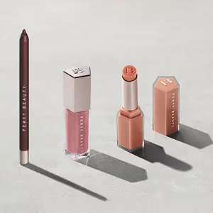 Fenty Beauty Lip Glow Makeup Combo: Trace’d Out Longwear Water Proof Lip Liner, Gloss Bomb Stix High-Shimmer Gloss Lipstick + Gloss Bomb Lip Gloss