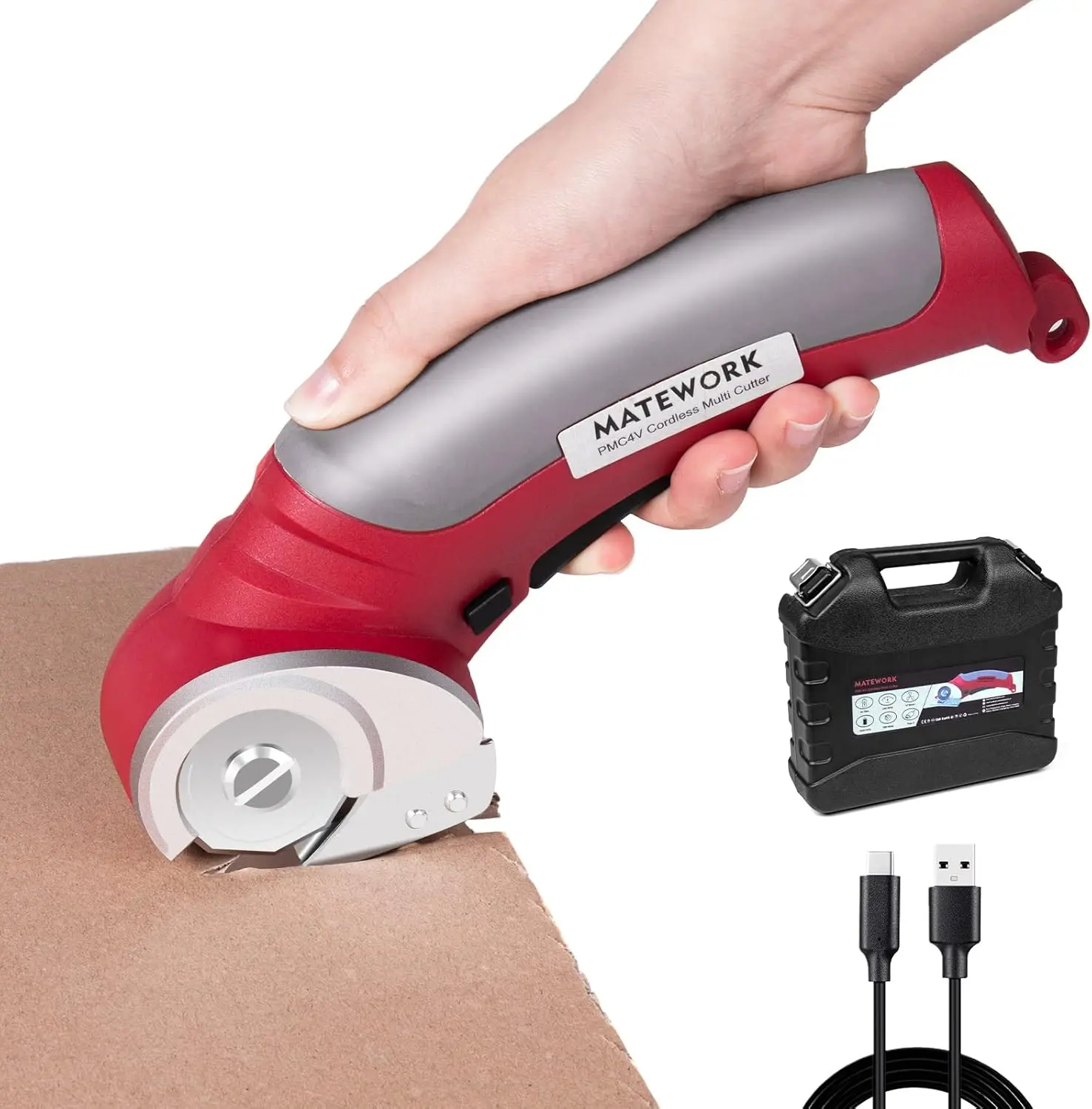 Cordless Electric Scissors, 4V Multi-Cutter with Suitcase, 2000 mAh Cardboard Cutter with Self-sharpening Blade, Power Rotary Scissors for Carpet Leather