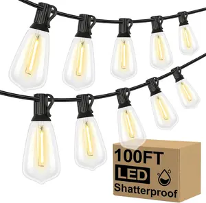 HXWEIYE 100+10FT LED Outdoor String Lights, Patio Deck Lights with 50+2 Shatterproof ST38 Edison Bulbs, Dimmable Warm White Waterproof Outside Hanging Lights Connectable for Backyard Porch Garden