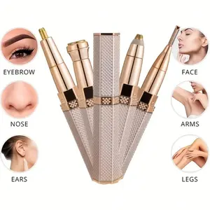 Four-in-one Women's Electric Eyebrow Trimmer Multi-functional Rechargeable Tool with Bidirectional Rotation & Curved Shaping for Face Chin Neck Upper Lip & Peach-shaped Stubble complete accessory Electronic Gold Eyebrow Hair Remover Heads Dual Blade Water
