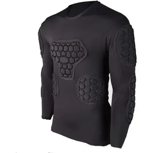 Men's Long Sleeve Padded Compression Shirt - 7-Pad Honeycomb EVA Shock-Resistant Protection for Ribs, Shoulders, Chest, Elbows - for Football, Hockey, Soccer, Rugby, Paintball Players