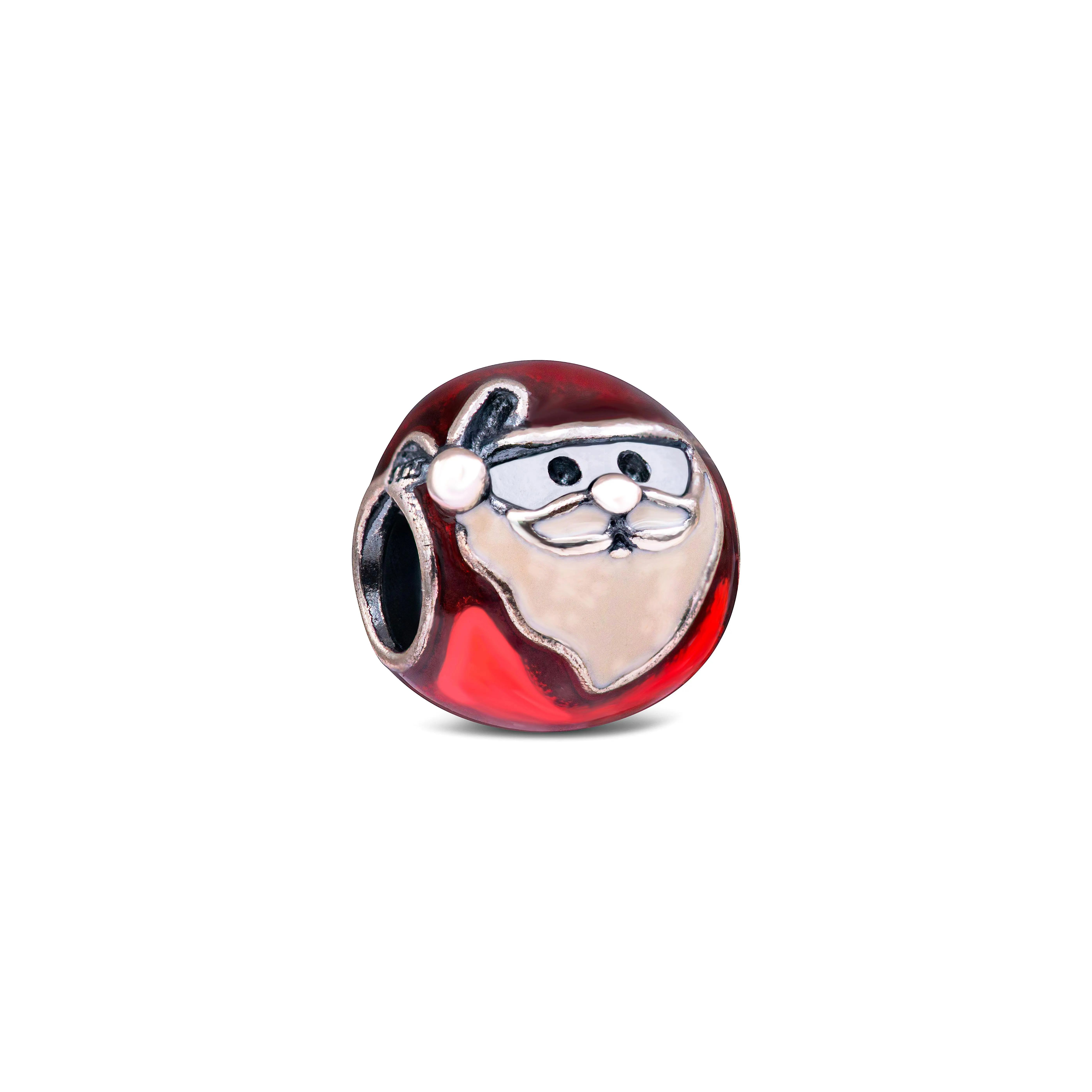 PANDORA Jolly Father Christmas Charm, Hand-finished Sterling Silver with Red and White Enamel, Decorative Charms & Pendants 791405ENMX, Santa Charm