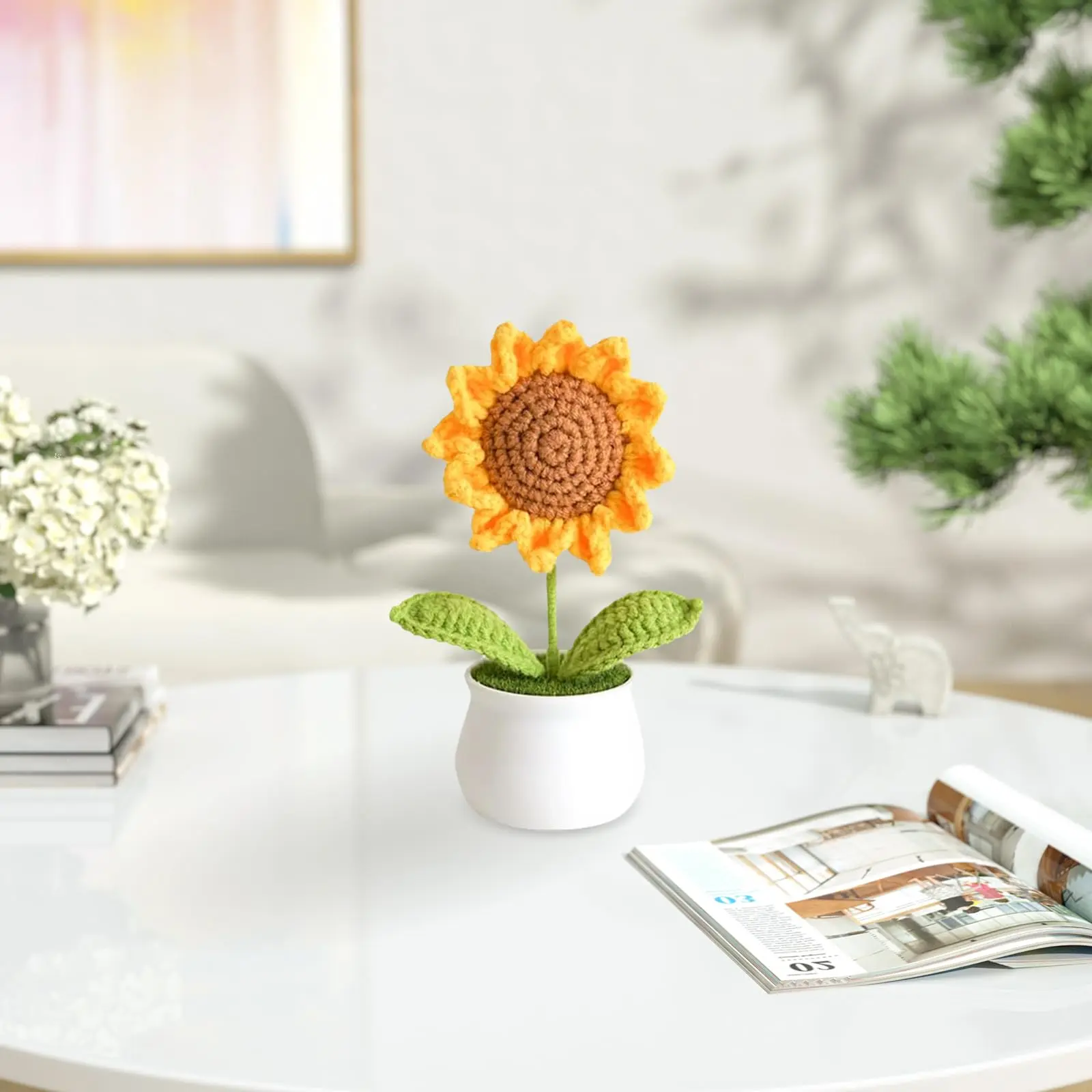 Handmade Knitted Sunflower Decorations, Artificial Flower Gift for Women, Office Desk & Home Decoration, Universal Setting, Decorative Artificial Flowers, Knitted Artificial Flowers
