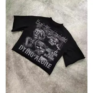 100% Cotton Y2K Gothic T-Shirt - Godspeed Skeleton King & Pink Roses Streetwear Tee with Blue Scarf Crowned Skeleton, Sword & "The King Is Still The King" Slogan