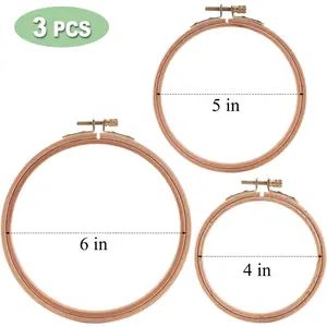 3 Pcs Set of Beech Wood Embroidery Hoop Set, 4 Inches, 5 Inches, 6 Inches, Circular Cross Frame, Suitable for Embroidery and Hand Sewing