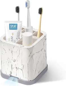 Small Toothbrush Holder for Bathroom Detachable for Easy Clean 5 Slots Electric Toothbrush & Toothpaste Caddy for Family & Kids on Bathroom Vanity, Sink, and Countertop Organiser Plastic