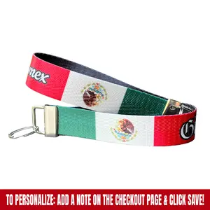 Mexican Flag (Updated Version) - Personalized Name Nylon Key Fob - Custom Wristlet Keychain