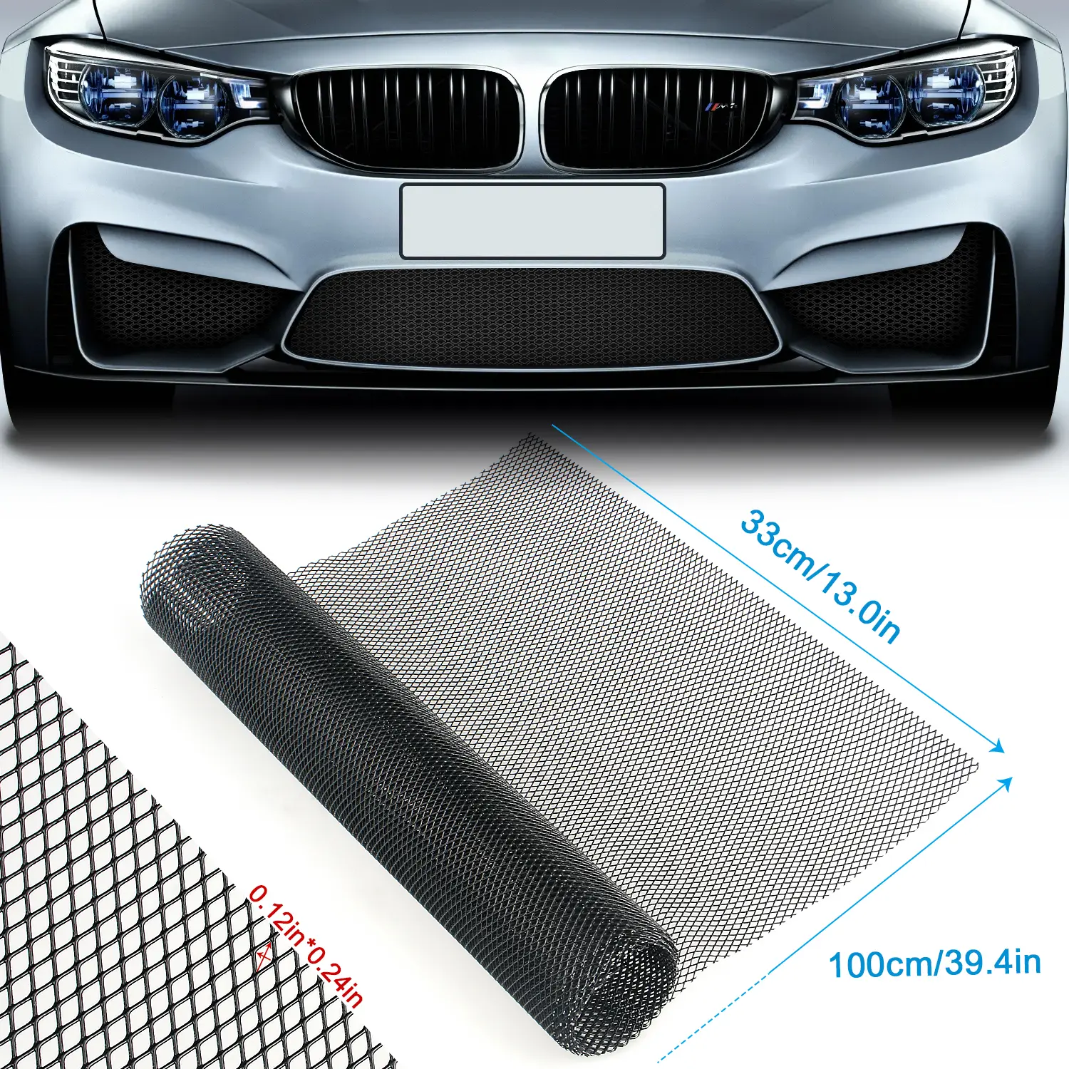 Universal 39.4''×13.0'' Aluminum Metal Mesh Front Bumper Grille – Soft Durable Car Bumper Fender Vent Grille Net for Auto Modification