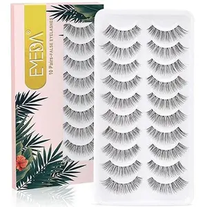 False Eyelashes Natural Look 10 Pairs Invisible Band 3D Demi Wispies 12mm Medium Fake Lashes Small Face Eyelashes 100% Handmade Lashes Soft Eye Lash Clear Band Eyelash 1 Pack 005 Style Lashes