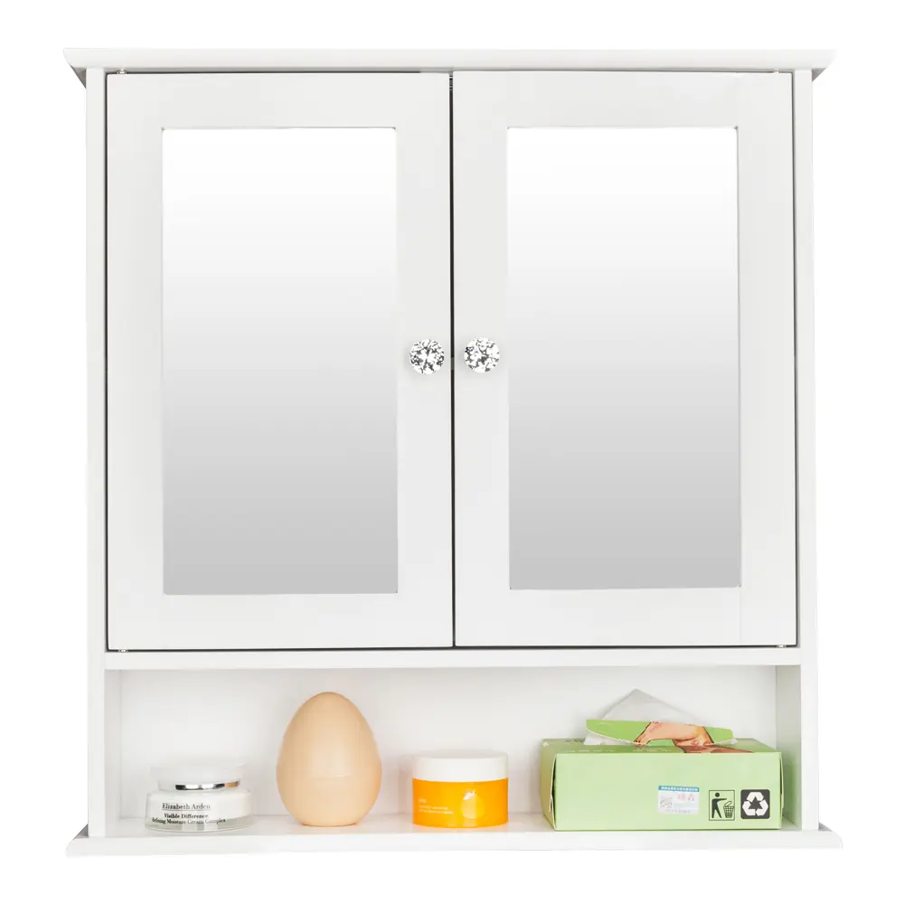 Sturdy Magnetic Floating Wall-Mounted Double-Door Mirror Cabinet with Shelves - Bathroom Storage Cupboard, Assembly Required Indoor Space-Saving Furniture Solution