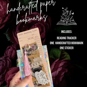 Handcrafted Paper Bookmarks - Includes Reading Tracker, One Handcrafted Bookmark & One Sticker - 2025 Reading List Design