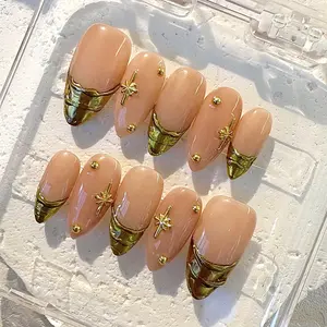 NailPhoria GOLDEN HOUR - Handmade Press-On Nails | Reusable, Salon-Quality, Long-Lasting, Glossy Design