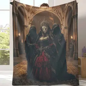 Gothic Queen Flannel Blanket Medieval Masked Royalty Print with Luxurious Soft Texture and Elegant Vintage Style Perfect for Living Room Decor Bedroom Ambiance Halloween Party Cosplay Event Gift Giving
