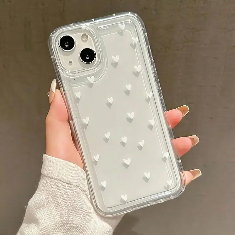 Cute Heart Pattern Phone Case, Fashion Phone Protective Cover, Phone Accessory Compatible with iPhone 11 12 13 14 15 16 17 Series.