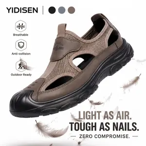 Men's Closed-Toe Breathable Mesh Sandals - Slip-On Water Shoes for Beach, Hiking