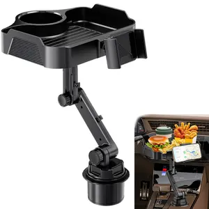 Larger Cup Holder Tray, 10 inch Car Food Tray for Eating, Detachable 3 in 1 Car Cup Holder Expander and 360° Rotating Car Cup Holder Tray Table with Phone Holder, Road Trip Essentials