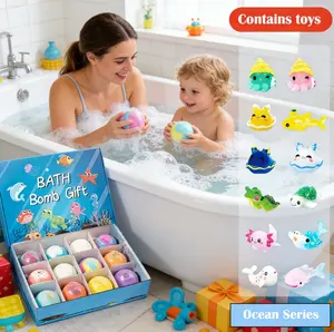 12 Pcs Kids Bath Bombs with Surprise Ocean Toys Inside | Easter Basket Stuffers for Boys & Girls, Colorful Fizzy Bubble Bath Bombs, Gentle & Safe for Kids Sensitive Skin
