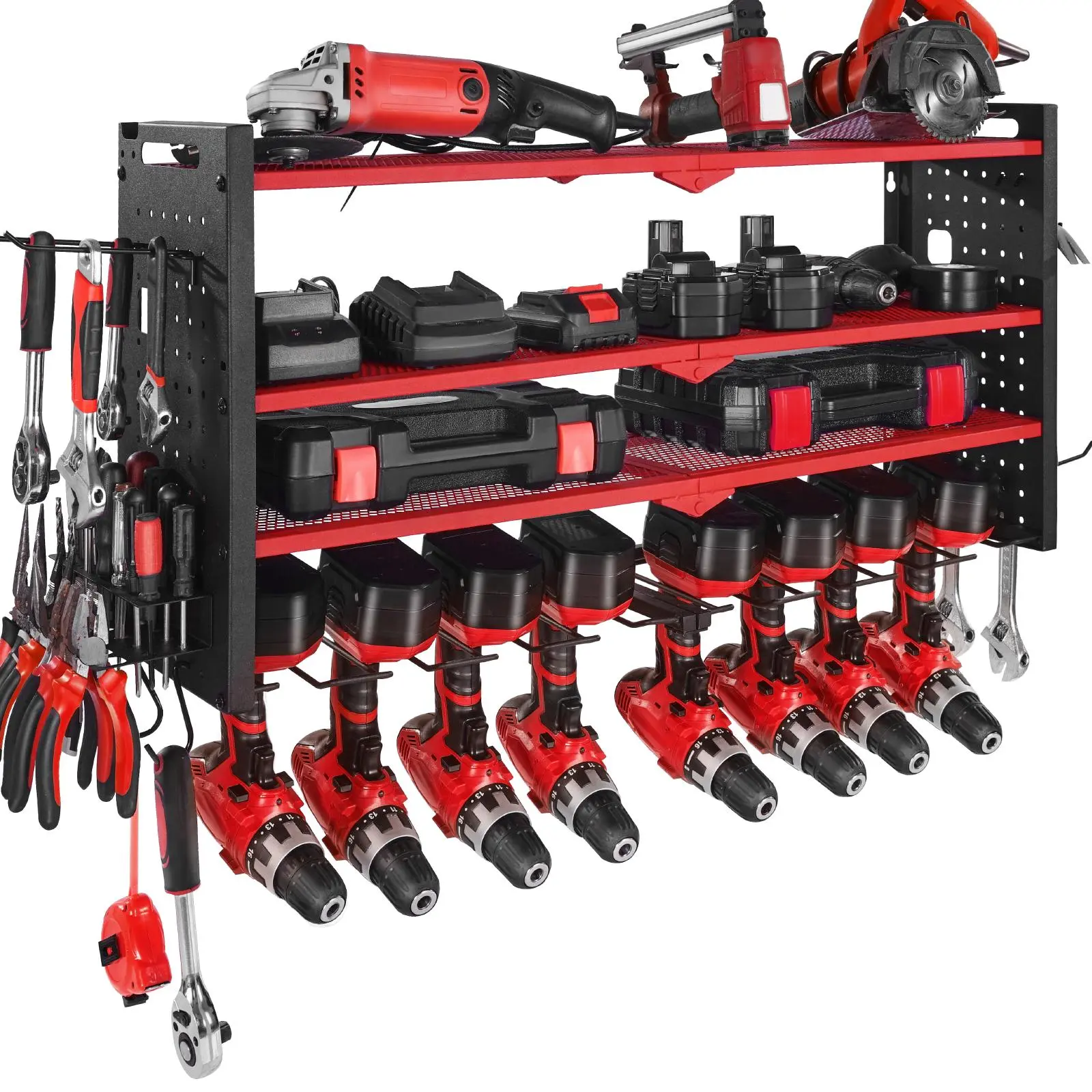 【Summerfinds】VEVOR Power Tool Organizer Wall Mount,  , 4-Layer Storage Rack with 8 Drill Holders, Tools Holder and Storage Rack with Side Pegboards, Garage Tool Organizer for Garage, Workbench, and Workshop