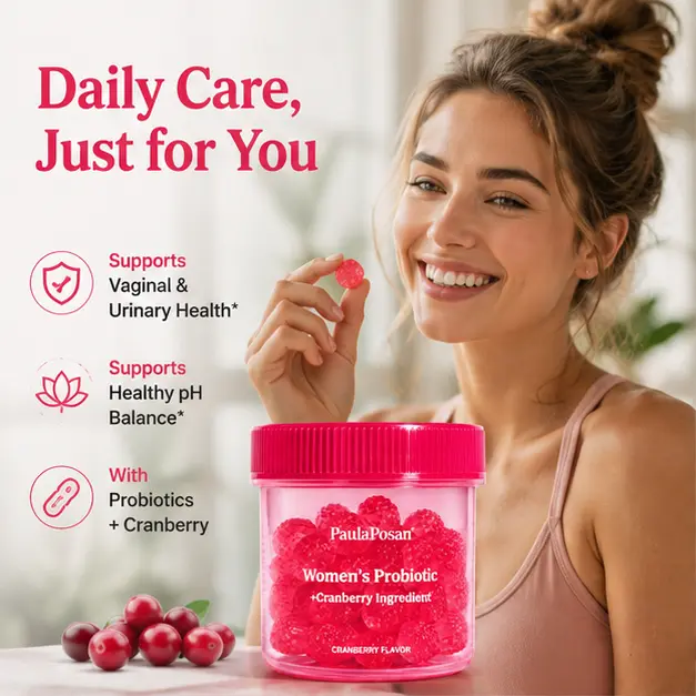 PaulaPosan Women’s Hypoallergenic Cranberry Probiotic Gummies - Vegan, Gluten-Free, Soy-Free Chewable Cranberry Supplements (200g, 24-Month Shelf Life, 40 Count) with Natural Berry Flavor for Digestive Health, Feminine Wellness Formula, 24 Months