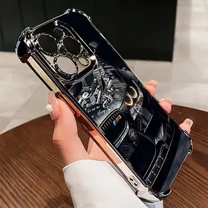 A Black Luxury Car Pattern Phone Case Compatible with for iphone 16, 15, 14, 13, 12, 11 Pro Max, X, XR, XS Max, 8, 7 Plus, Featuring a Transparent Soft Back Cover for Drop