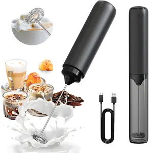 Rechargeable Milk Frother Handheld, Dual Coil Whisk Head Electric Coffee Frother, Portable Hand Frother Wand Drink Mixer for Matcha/Lattes/Cappuccino/Egg, Kitchen Gifts