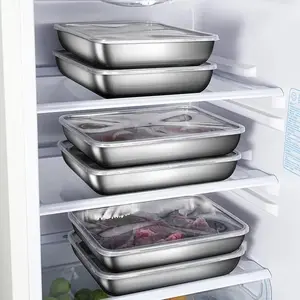 3/6 Piece Set, Durable Metal Storage Box Set with Lids, Stainless Steel Container, for Home Organization, Freezer Safe Rectangular Boxes for Fruits and Sauces, Perfect for Camping and Outdoor Gatherings, Kitchen Storage Containers