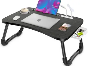 Foldable Laptop Lap Desk, Portable Bed Desk with 4 USB Ports, Storage Drawer and Cup Holder, Multi-Use Notebook Stand for Bed, Couch, Sofa and Floor