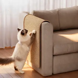 Carpet Cat Scratching Mat Sisal, Sisal Fabric Large 34.4" x 19.7" Cat Scratching Pad for Indoor Cats with Adhesive Hook Loop Tape, Cat Scratching Rug Wall Scratchers for Indoor Cats scratch resistant Wall-Mounted