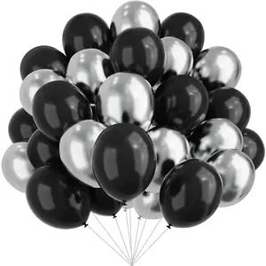 Black and Silver Balloons, 67pcs 12 Inch Metallic Chrome Silver and Black Balloons for Birthday, Shower, Wedding, and Engagement Party Decoration