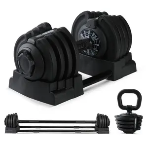 HolaHatha 3-in-1 Multifunctional Home Gym Workout Dumbbell Set Equipment, Black strength training
