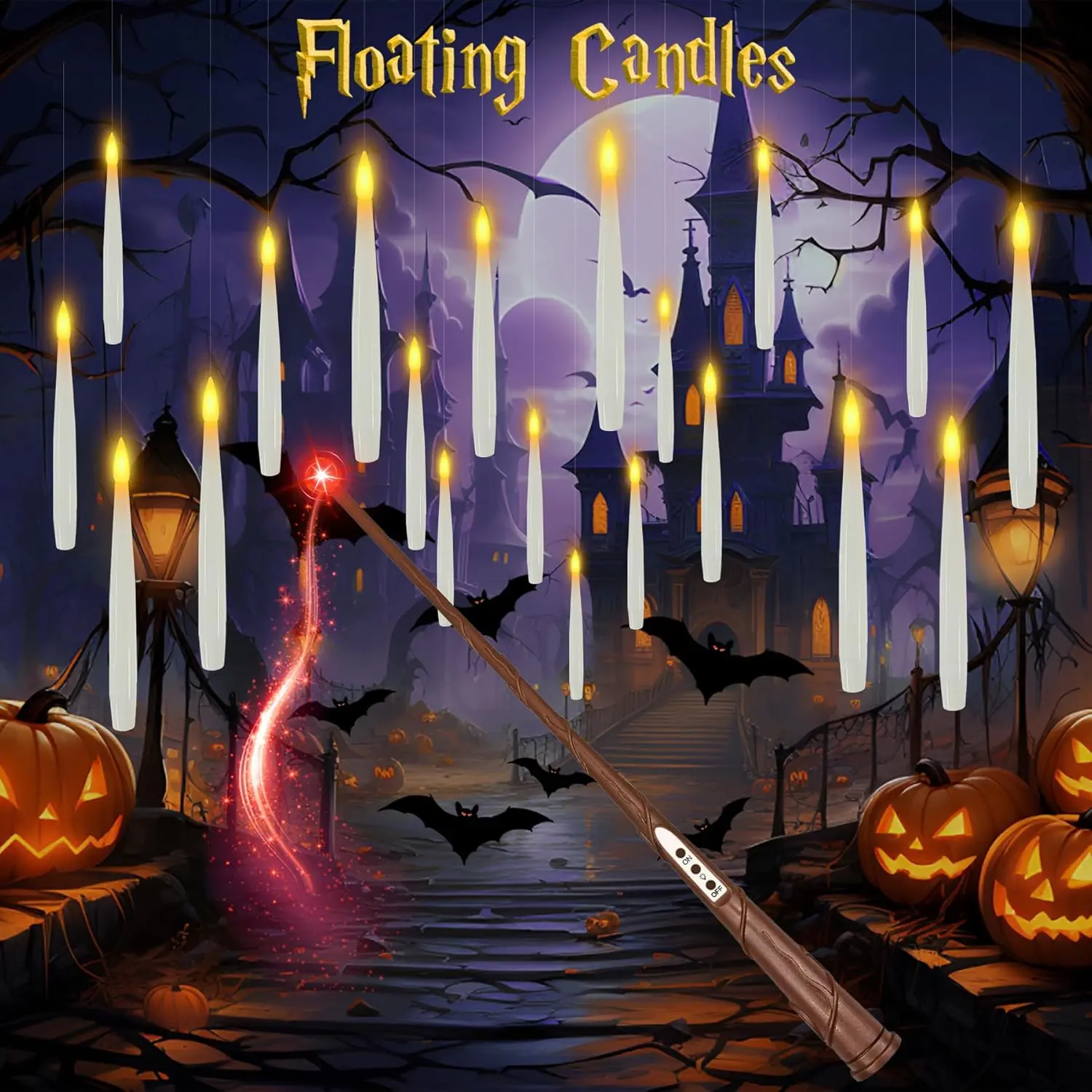 Floating Candles with Wand, Christmas Room Decor, 20 Pcs Flameless LED Candle, Magic Hanging Candle Christmas Party Decorations, Gift for Birthday, Xmas, New Year