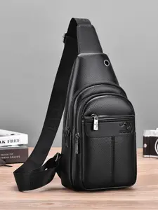 Men's Business Solid Color Sling Bag, Fashionable PU Leather Chest Bag for Daily Used, Casual Trendy Versatile High-quality Daily Commuting Bag