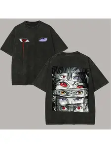 Naruto Sharingan T-shirt Rinnegan Eye Retro Pickled Street Dress Oversized Retro Anime Pattern Men's T-shirt Clothing Summer Men's and Women's Fashion Trend Loose Large Top Comfortable and Breathable Round Neck Pullover Short Sleeve Y2K
