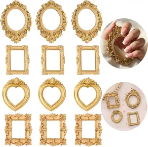 12Pcs Mini Gold Picture Frames,  Photography Prop, Miniature House Ornament, High Quality Frame, Classic Rectangular Frame，Gift for Parents, Couples, and Best Friends