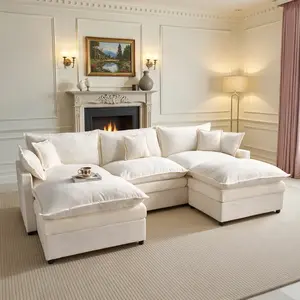 【Pre-order Now - Ships by End of May】ALTRIGUS 108" U Shaped Couch, Modular Sectional Sofa, 3-Seater Chenille Comfy Cloud Couch, Set of Modular Pieces with Movable Ottoman, Deep Seat Couches for Living Room,Bedroom and Apartment