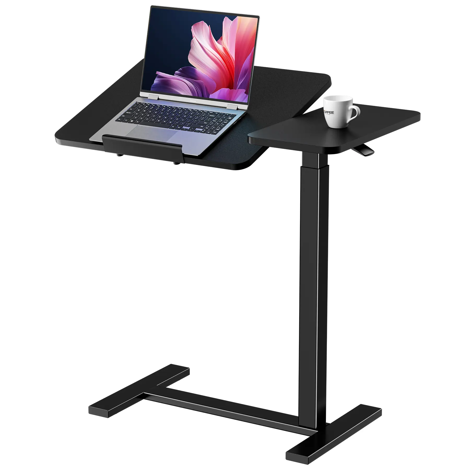 Sweetcrispy Adjustable Gas Spring Overbed Bedside Table - Wheeled Mobility, Tilting Top Surface, Height-Adjustable Tray, Mobile Rolling Laptop Workstation for Bedroom, Hospital Use, Laptop-Friendly Bedside Tables, Tabletop Bedside Tables