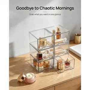 Set of 4 Small Clear Stackable Storage Drawers, Acrylic Organizer Ideal for Bathroom Cosmetics, Plastic Storage Bins Suitable for Vanity, Under Sink, Kitchen Cabinets and Pantry Home Storage   SURE