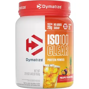 Dymatize ISO100 Clear Fruity Protein Powder, 20g Protein, Pineapple Passion Punch Flavor, 22.9 oz Nutrition & Fitness Dietary Supplement for Active Lifestyles