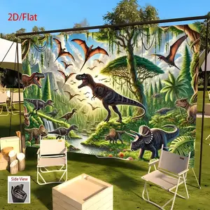 1pc Dinosaur World Canvas Wall Art Backdrop - Vibrant Prehistoric Scene with T-Rex & Pterodactyls, Durable Polyester Fabric for Home Decor, Parties, Weddings, Birthdays, Bars & Cafes - No Electricity Needed,