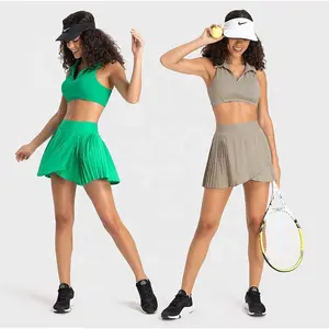 Womens Active Wear Pickle Ball or Tennis 2 In 1 Mini Skirt and Polo Bra Sports 2 Pcs Set