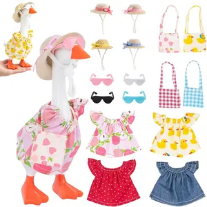 4 Sets 7 Inch Summer Desk Goose Outfits Cute Desktop Goose Clothes Accessories with Felt Hats Sunglasses Mini Bags & T‑Shirts Funny Desk Decor for 7in Desk Goose Plush