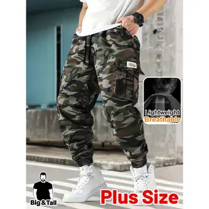 Men's Plus Size Camo Cargo Pants, Heavy-Duty Multi-Pocket Outdoor Trousers, Vintage Camouflage Print, Lightweight Breathable, Regular Fit Tapered for Hunting & Casual Wear, US Direct Shipping