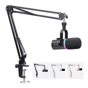 FEELWORLD PM1 XLR USB Dynamic Microphone with Boom Arm Stand for Podcast Recording PC Computer Gaming Live Streaming Vocal Voice-Over, Studio Metal Mic, RGB Light, Mute Button, Headphones Jack