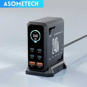 ASOMETECH 240W Digital USB C Charger Block 6 Ports Desktop GaN Charging Station, PD 3.1 140W USB C Fast Laptop Charger for MacBook Pro/Air, iPad,Fast Charger Power Adapter for iPhone 17 pro max,Samsung Cellphone,Black,Lcd Screen