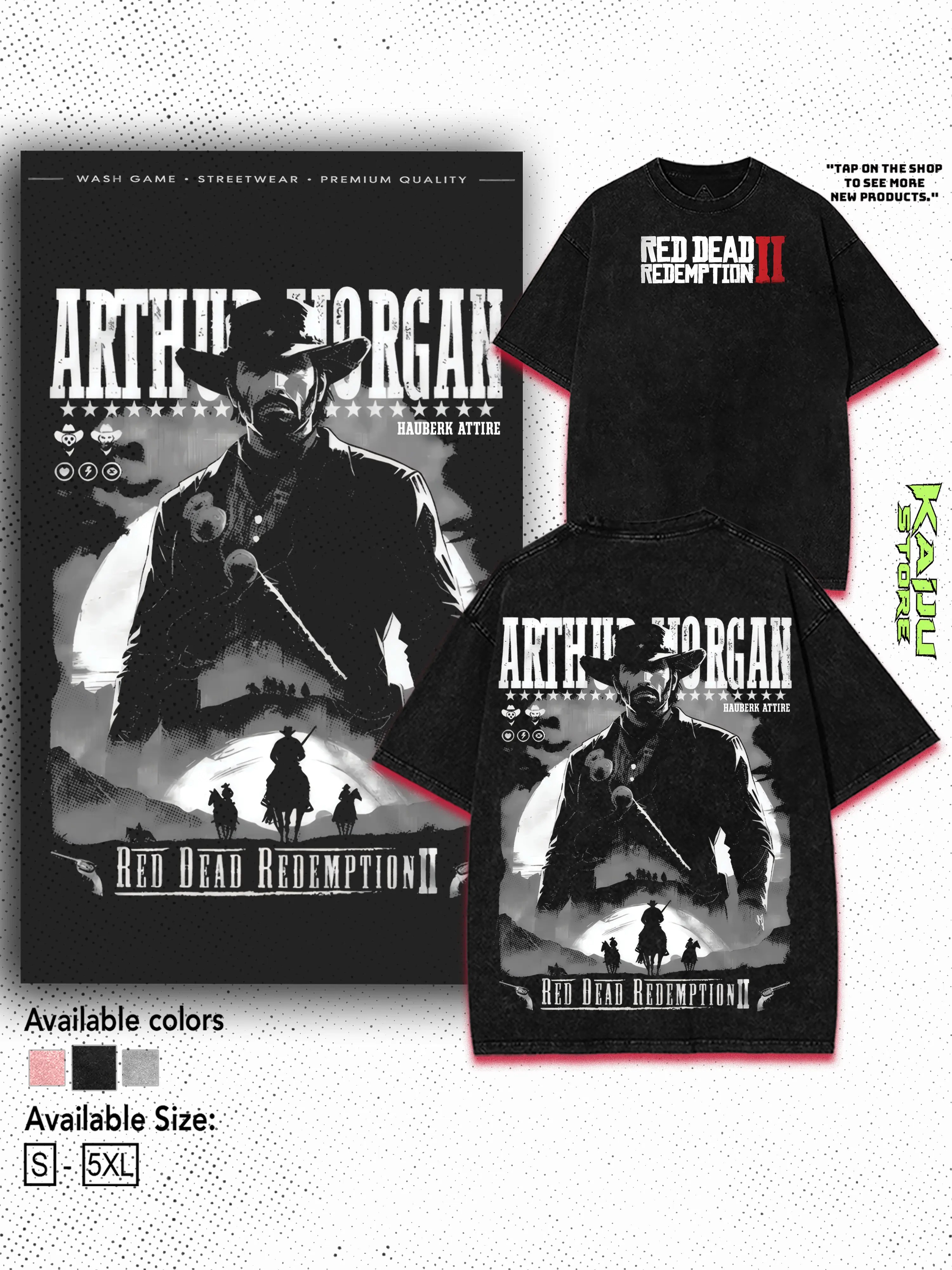 [COLLECTION] Red Dead redemption Double Printed Washed 2 Sided Printing T-Shirt RPG action Video manga Games movie Streetwear graphic tees Casual Cotton sweater men