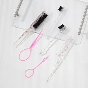 Summer Heatless Styling Tools Set, 2 Counts French Braid Loop, 1 Count Rat Tail Comb, 1 Count Teasing Hair Brush & 1 Count Edge Brush & 1 Count Comb, Haircare Products
