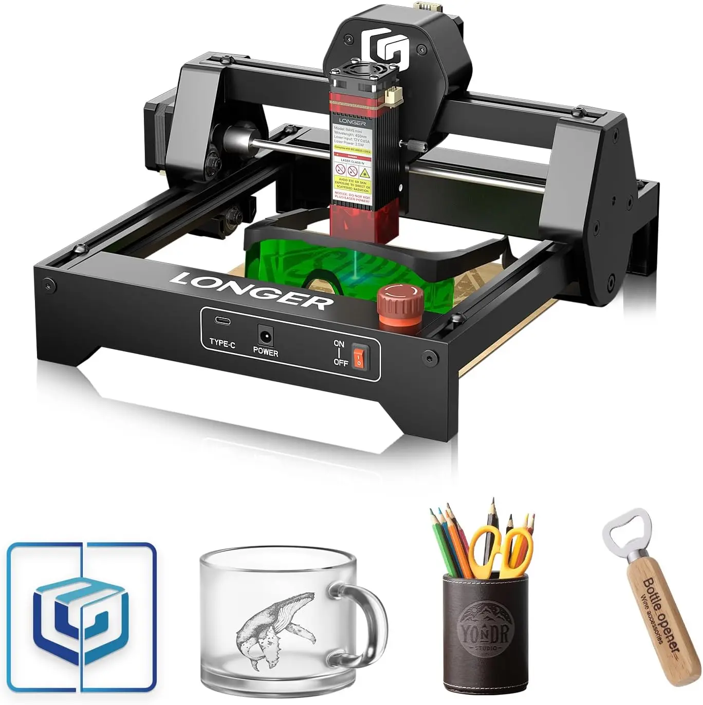 LONGER RAY5 MINI Portable Laser Engraving & Cutting Machine - 12000mm/min Speed, USB & WiFi Control, DIY Engraver Tool, Easy Setup, Safety Goggles, Multi-Materials Compatibility, Precise Results, Defined Area, Lifetime Support